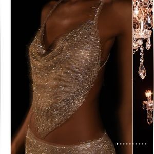 Meshki Daphne Diamante Cowl Neck Halter Top